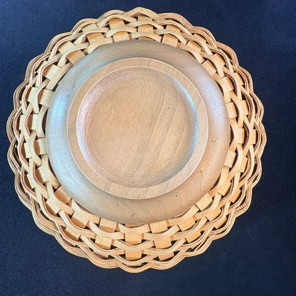 Longaberger 9-inch Bowl Basket 12785 Navy Liner Protector Lid 2002 USA Handwoven